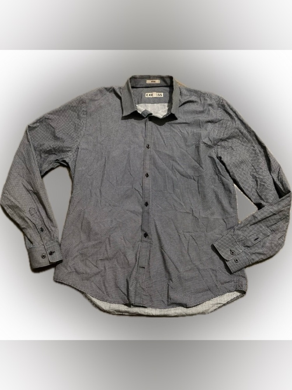 Express Men's Blue & White Tiny Dot Long-Sleeve Button-Up Shirt Size L